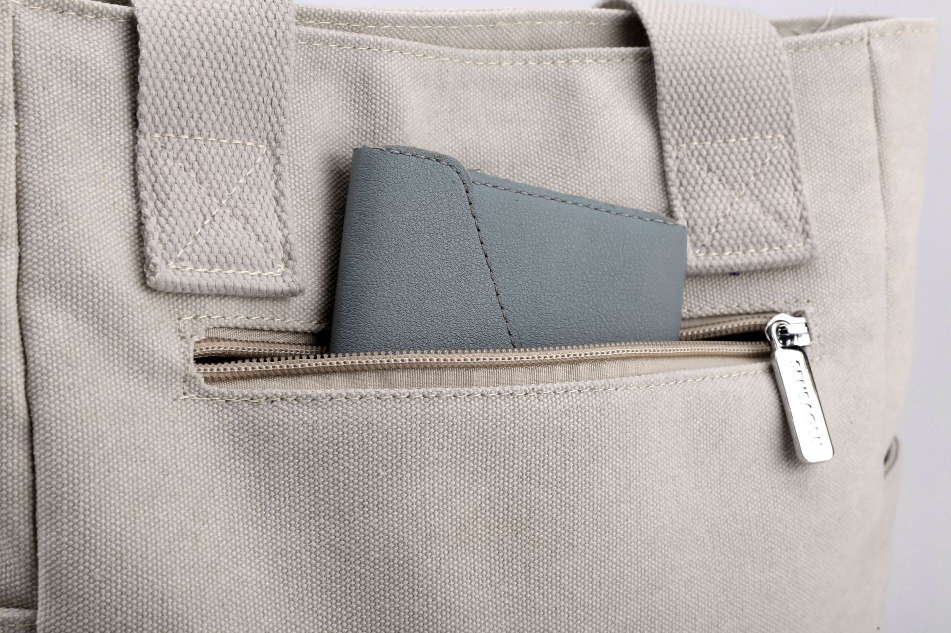 キャンバストート シンプル外ポケット付き帆布トート