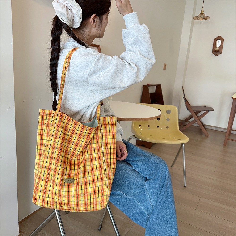 キャンバストート チェック柄リバーシブル日常トート