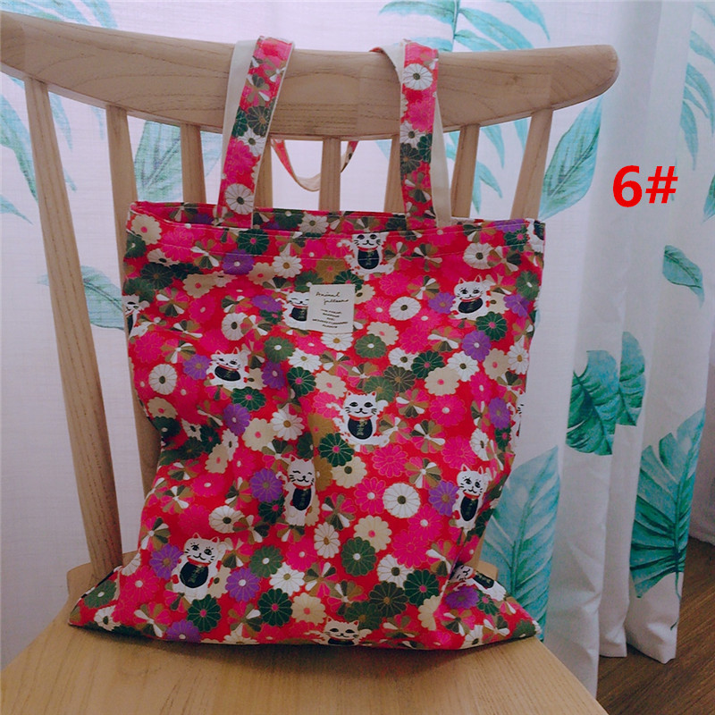 小花柄キャンバストートバッグ 大容量 通勤通学エコバッグ