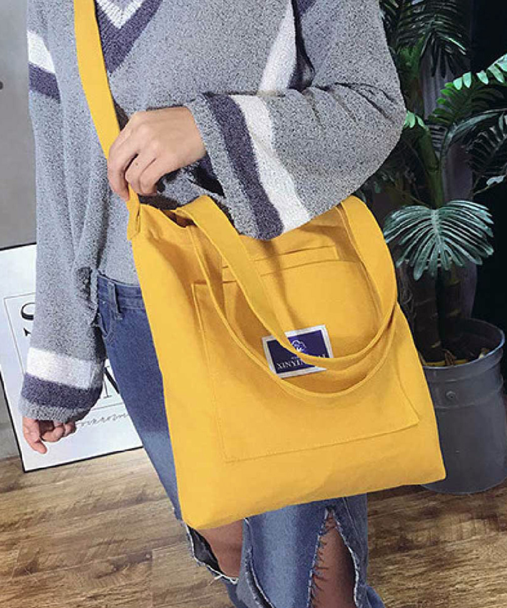 キャンバストートバッグ 大容量 二つ折り 斜めがけ対応