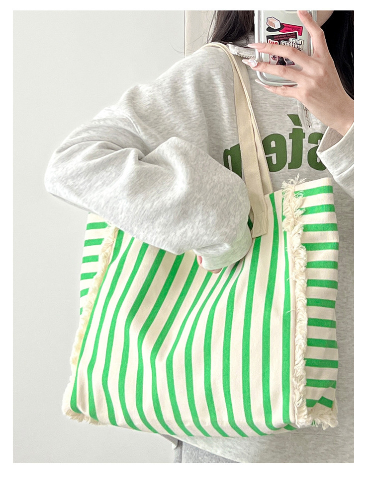 ストライプ柄キャンバストートバッグ レディース肩掛け