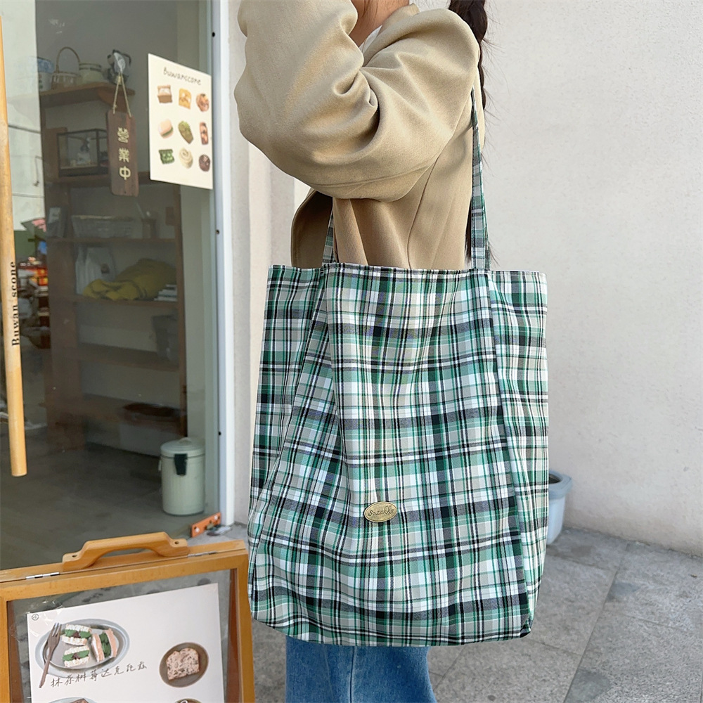 キャンバストート チェック柄リバーシブル日常トート