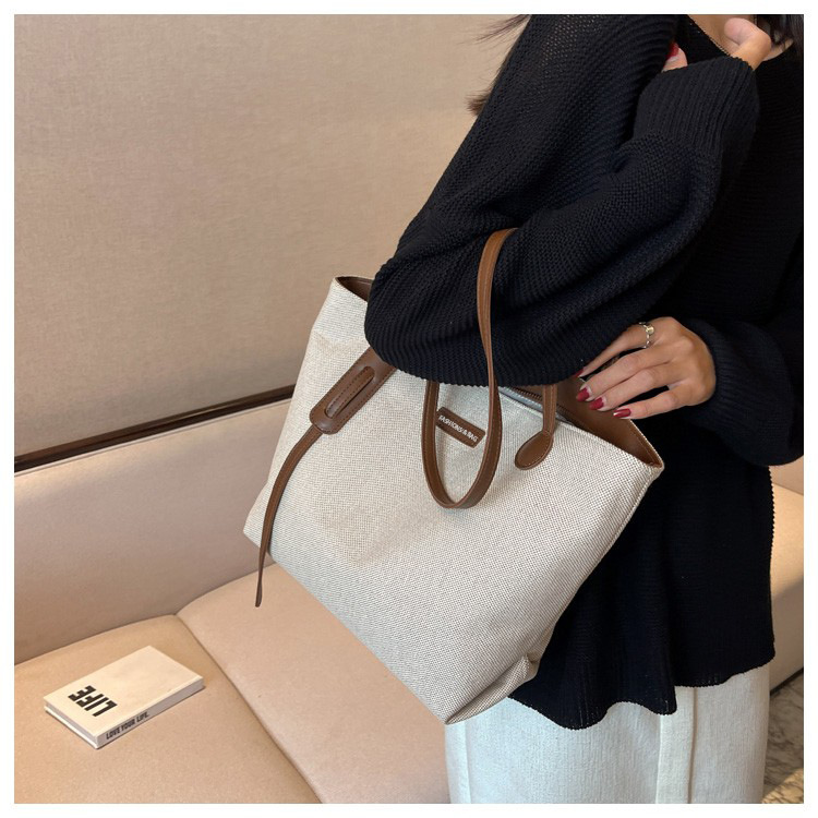 キャンバストート レザーハンドル付き巾着式キャンバストートバッグ