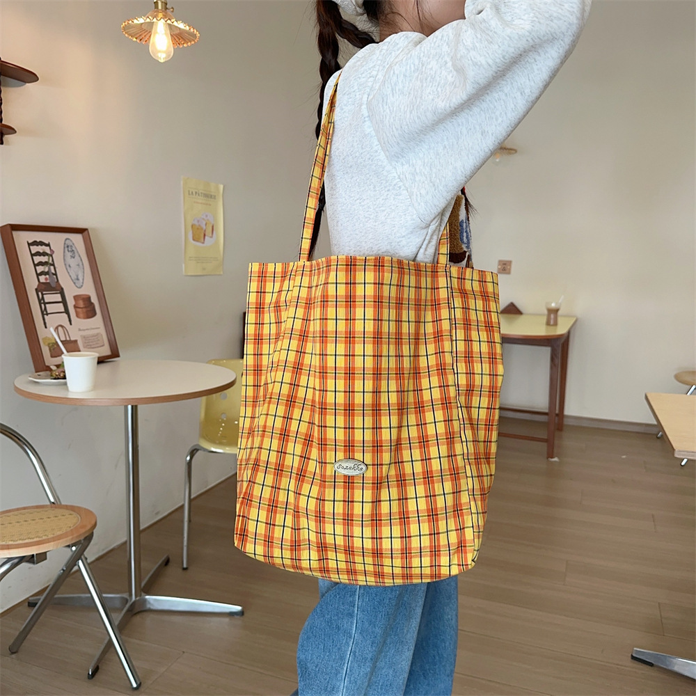 キャンバストート チェック柄リバーシブル日常トート
