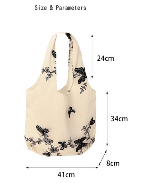 蝶々刺繍大容量キャンバストートバッグ
