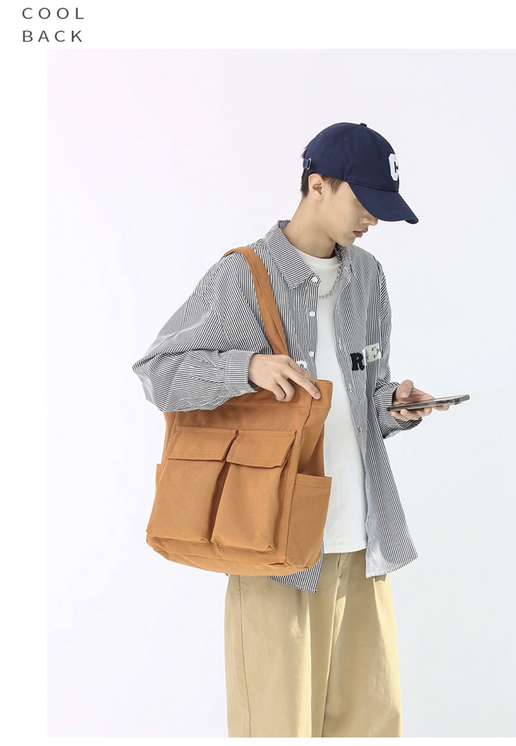 キャンバストート 多機能フロントポケット収納トート