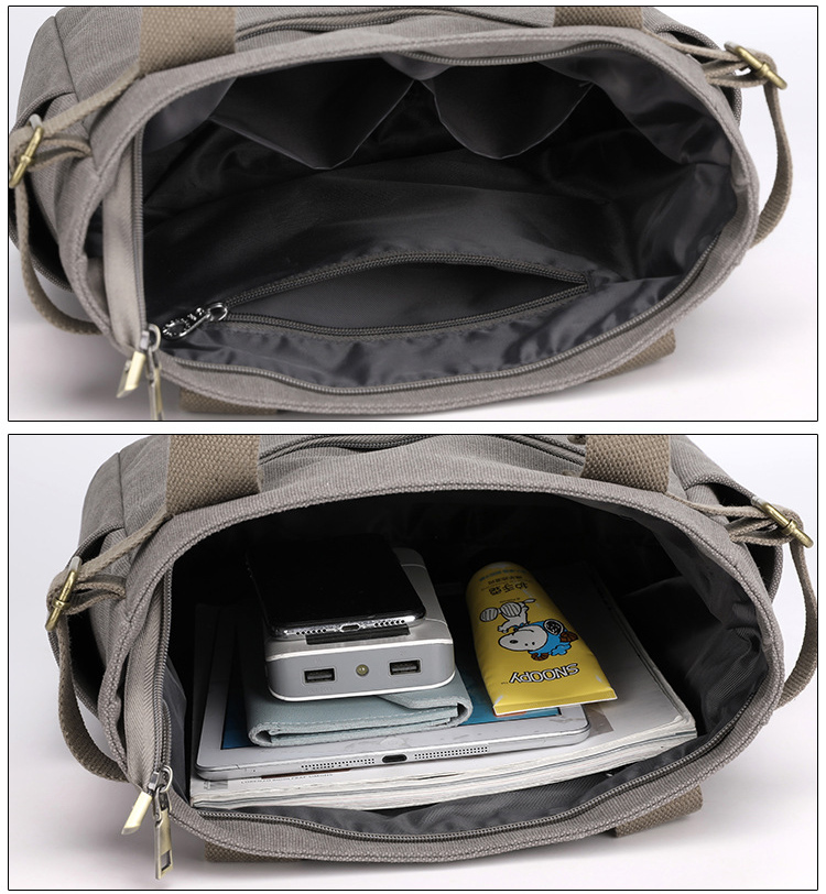 多機能ポケット付きキャンバストートバッグ