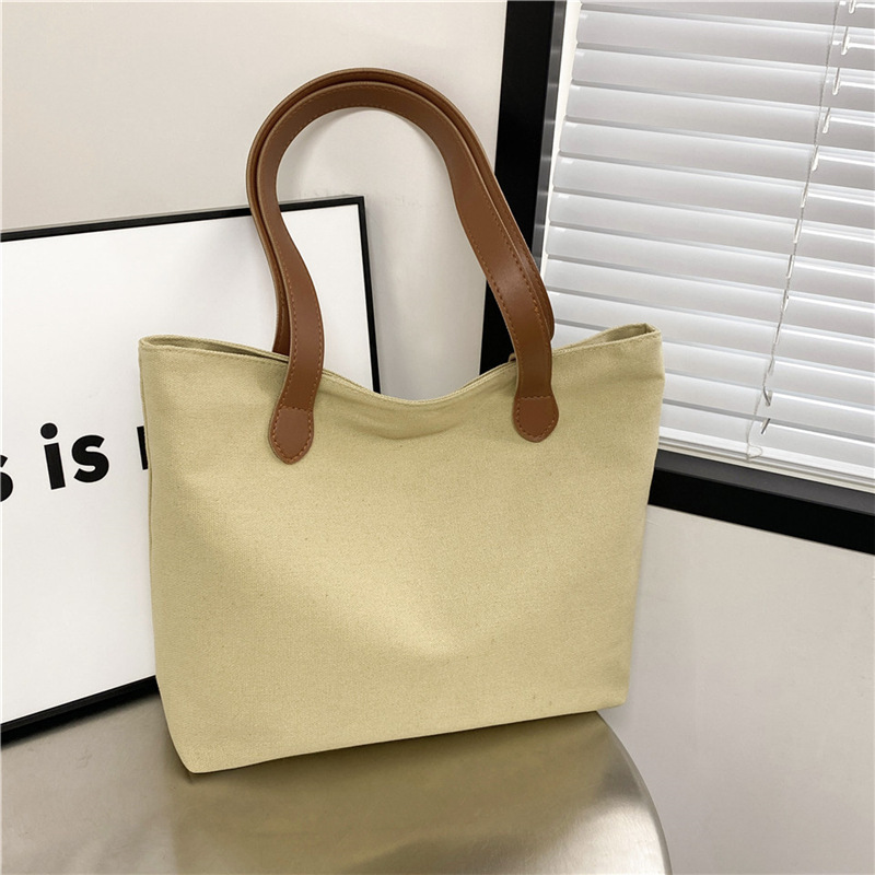 キャンバストート シンプル革持ち手ミニトート