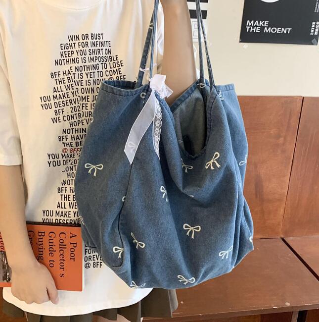 リボン柄大容量キャンバストートバッグ