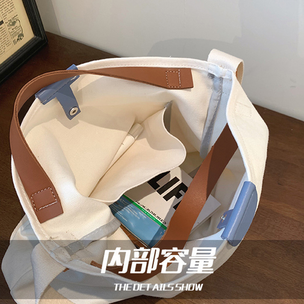 大容量キャンバストート 配色デザイン 帆布トートバッグ