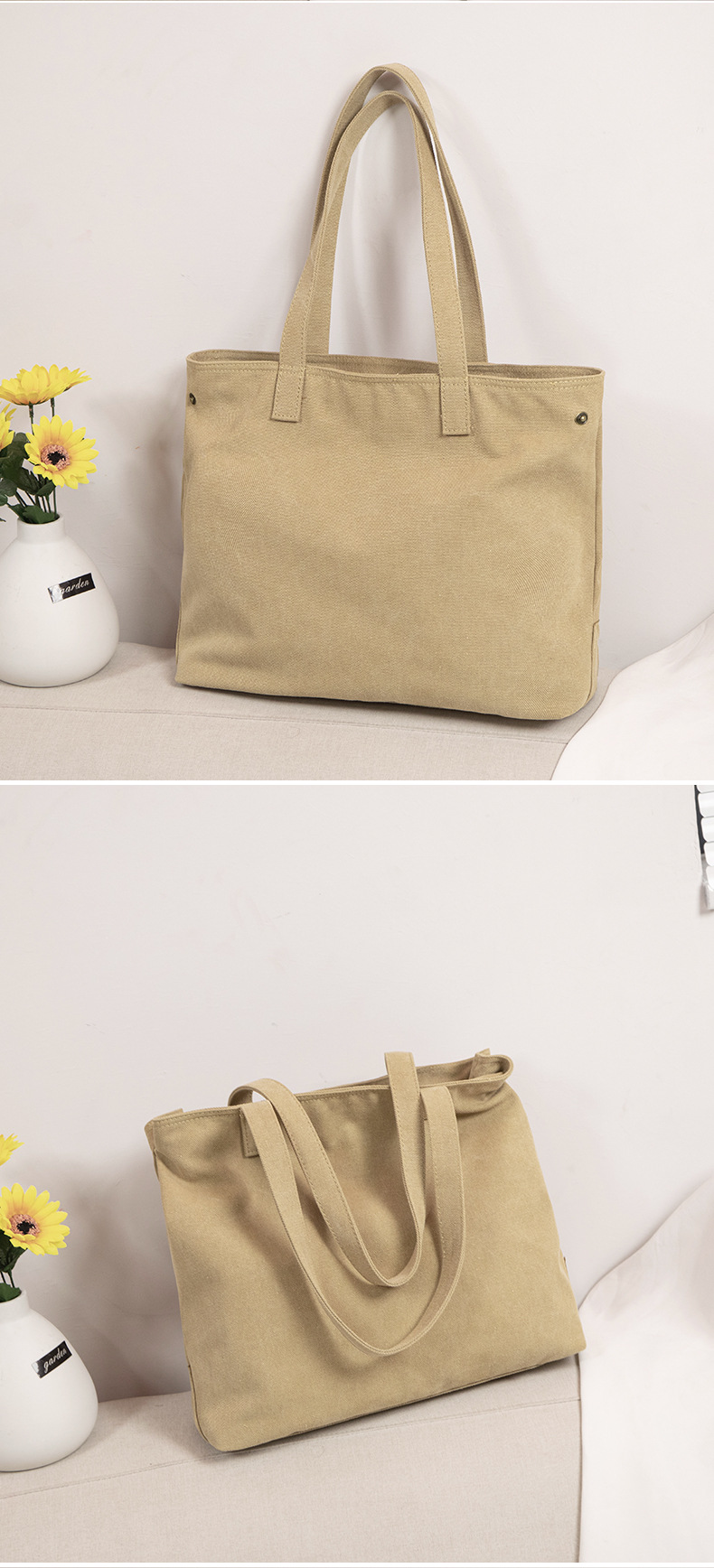 大容量キャンバストートバッグ ファスナー付き肩掛け対応