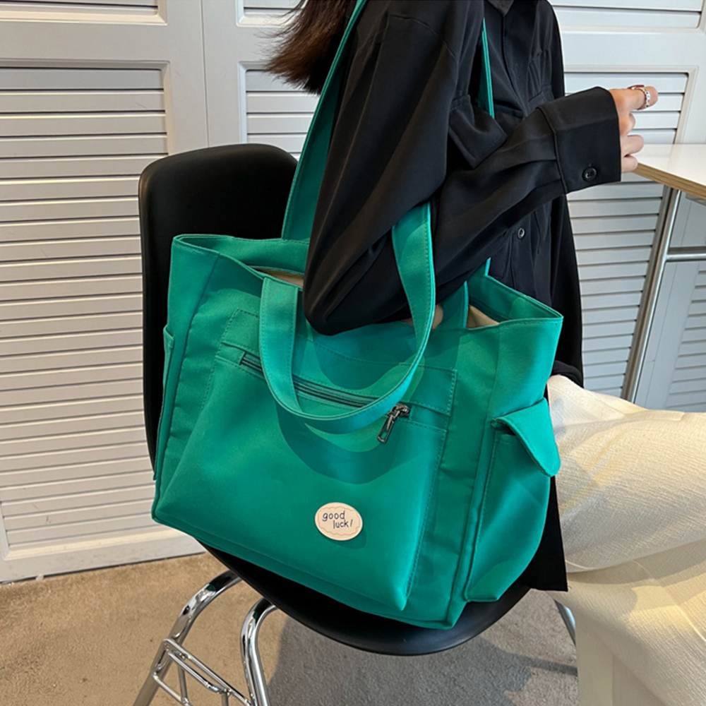 大容量キャンバストートバッグ サイドポケット付き韓国風