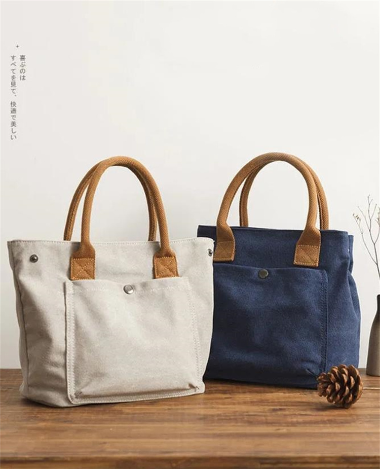 帆布キャンバストート 前ポケット付き 男女兼用バッグ