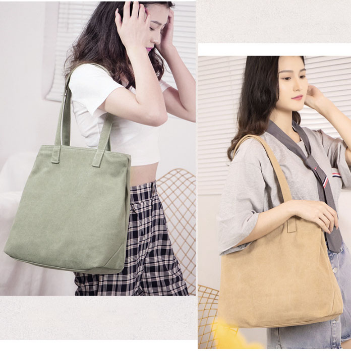 大容量キャンバストートバッグ ファスナー付き肩掛け対応