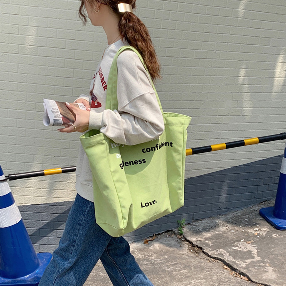 春色文字プリントキャンバストート大容量バッグ