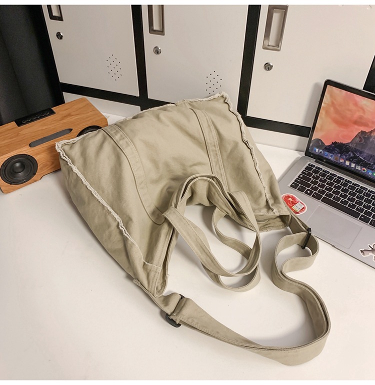 キャンバストート 切りっぱなし風ヴィンテージショルダー
