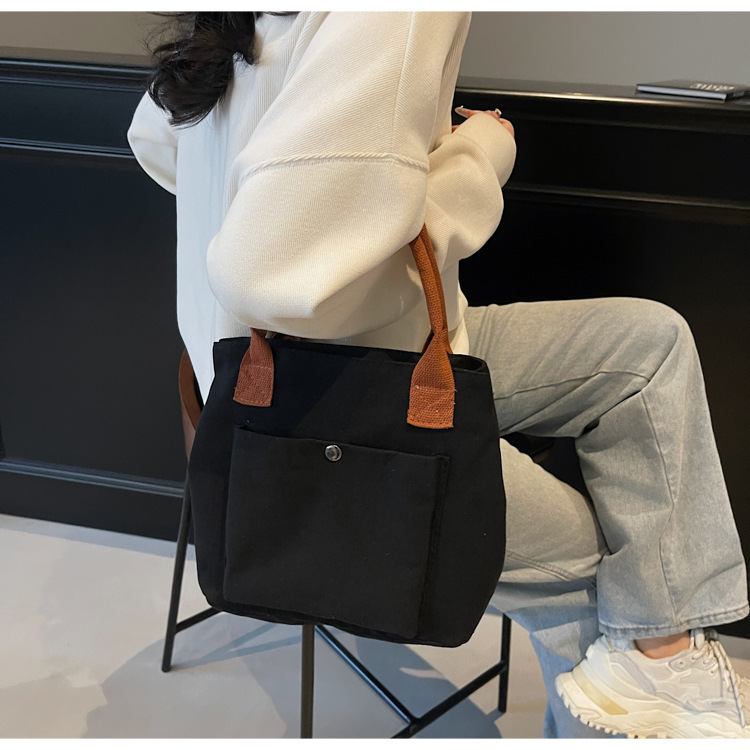キャンバストート フロントポケット付き 職人風手提げ