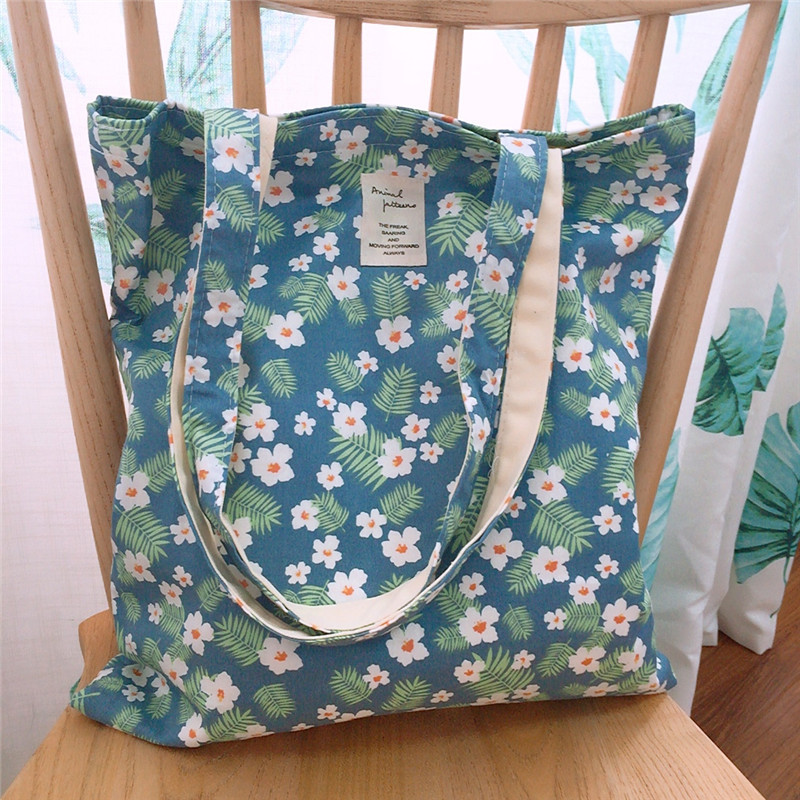 小花柄キャンバストートバッグ 大容量 通勤通学エコバッグ