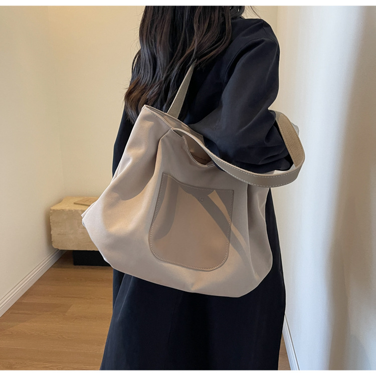 キャンバストート 外ポケット付き シンプル帆布バッグ