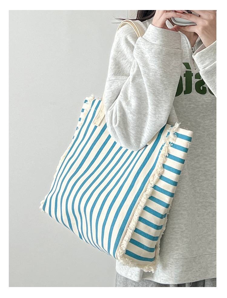 ストライプ柄キャンバストートバッグ レディース肩掛け