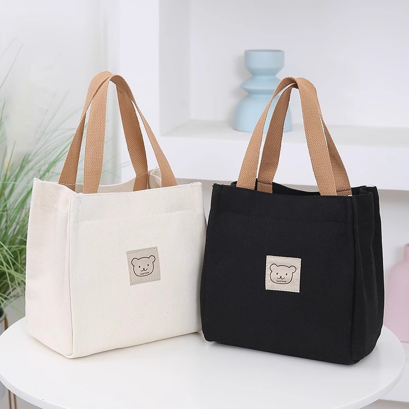 キャンバストート くまモチーフ 小さめ手提げバッグ