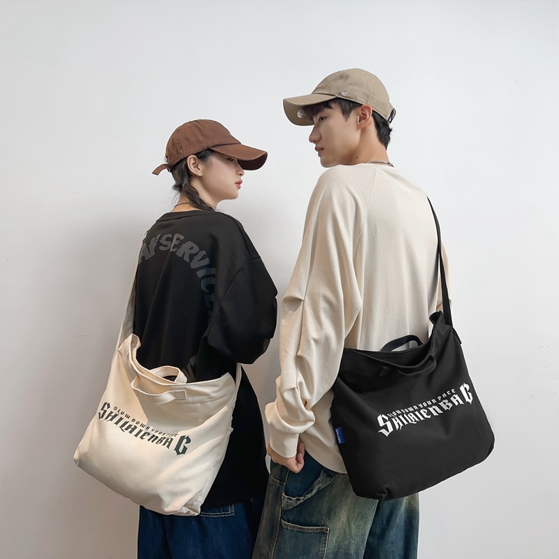 キャンバストート レトロ文字デザイン ユニセックスバッグ