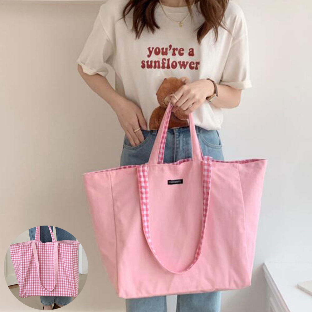 リバーシブル キャンバストートバッグ 大容量 二通り