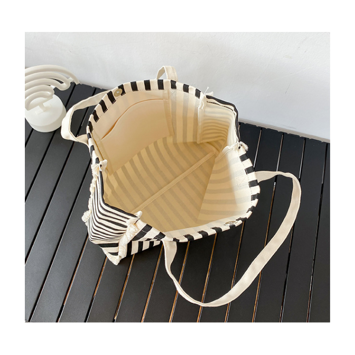 ストライプ柄キャンバストートバッグ レディース肩掛け