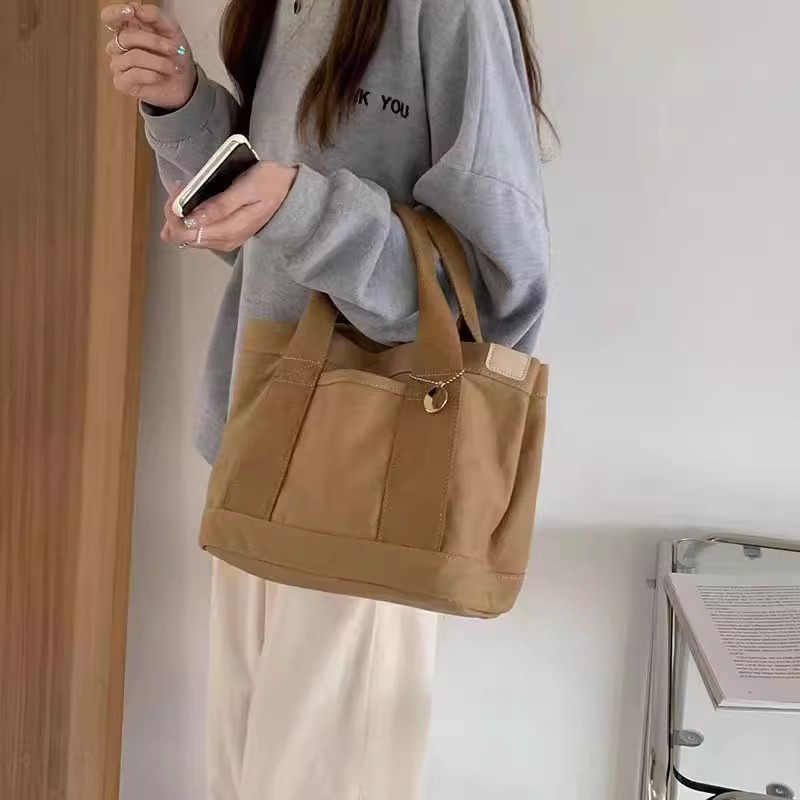 キャンバストート シンプル丸札付き手提げミニバッグ