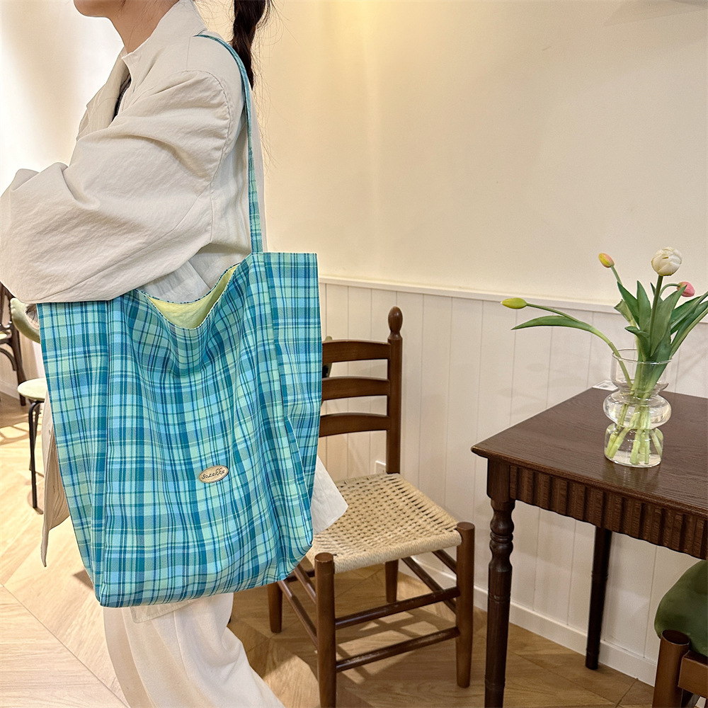 キャンバストート チェック柄リバーシブル日常トート