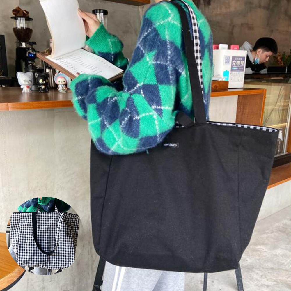 リバーシブル キャンバストートバッグ 大容量 二通り