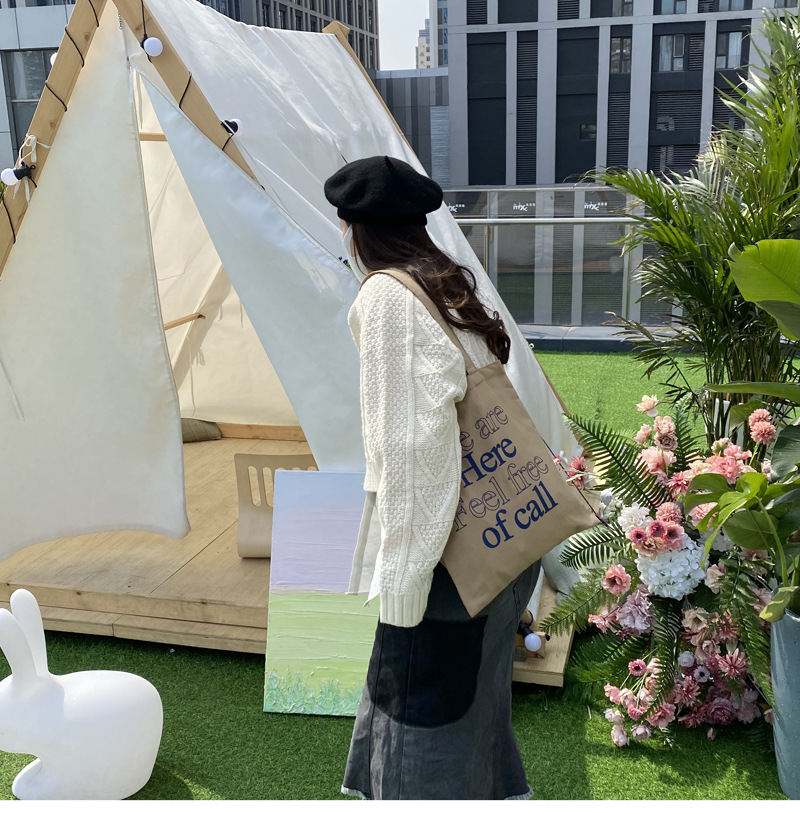 文字プリント キャンバストートバッグ 折りたたみ収納 韓国風