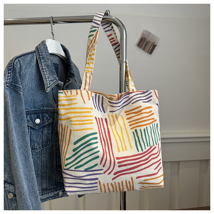カラフル縞模様キャンバストート大容量肩掛け