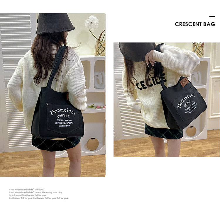 キャンバストートバッグ ショルダー紐付き ファスナー付き カジュアル