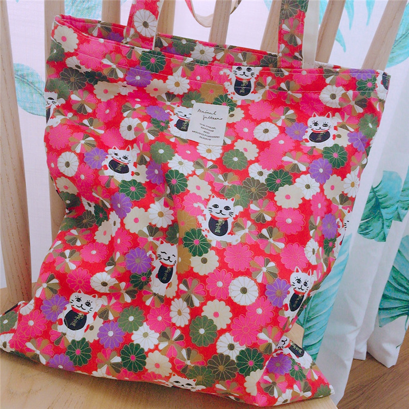 小花柄キャンバストートバッグ 大容量 通勤通学エコバッグ