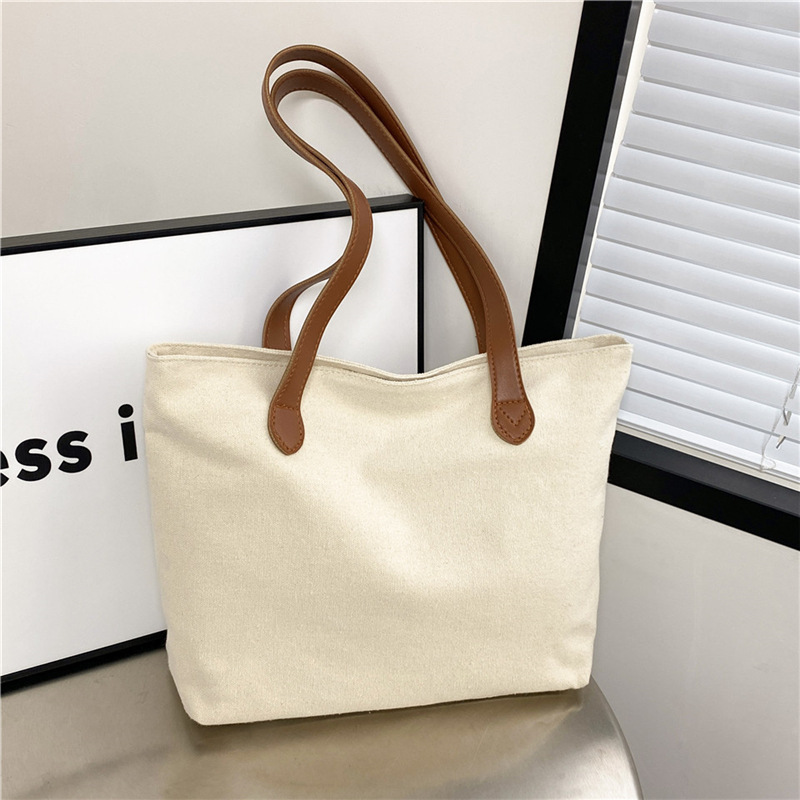 キャンバストート シンプル革持ち手ミニトート
