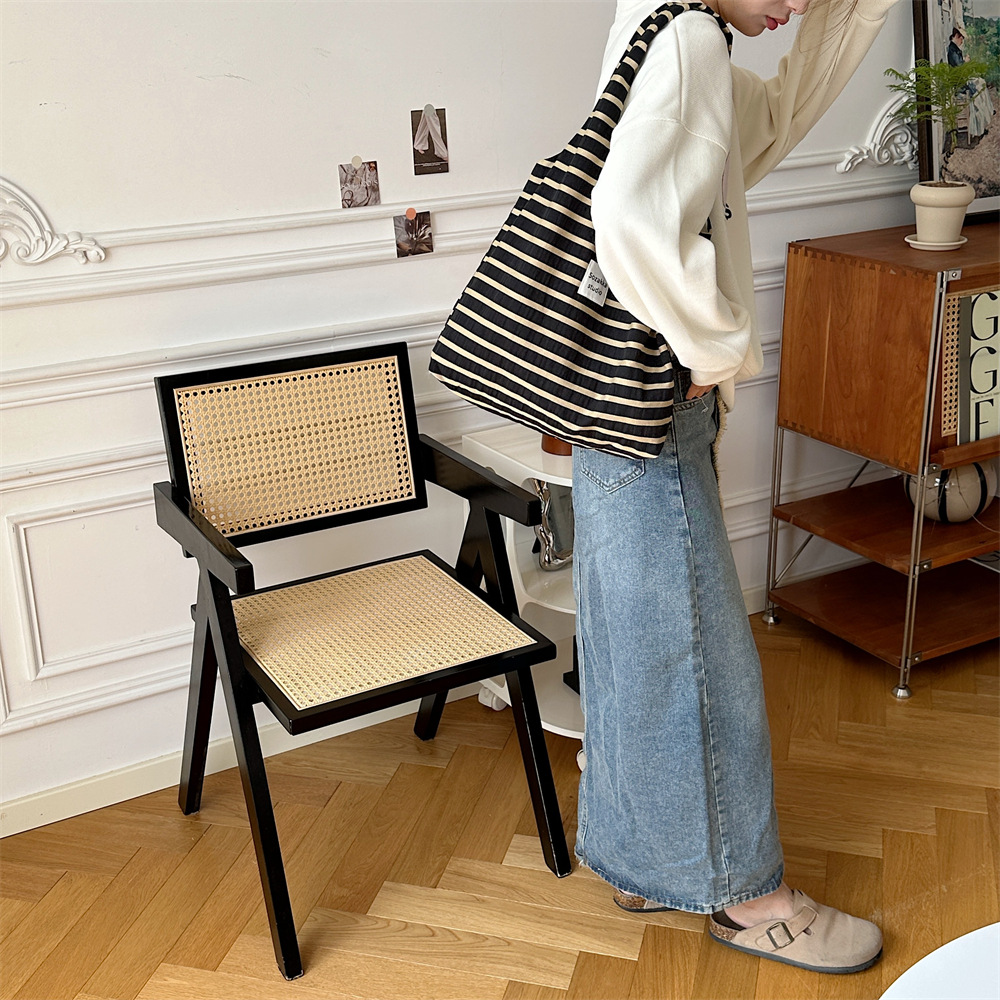 女性向け ボーダー柄 キャンバストートバッグ エコバッグ