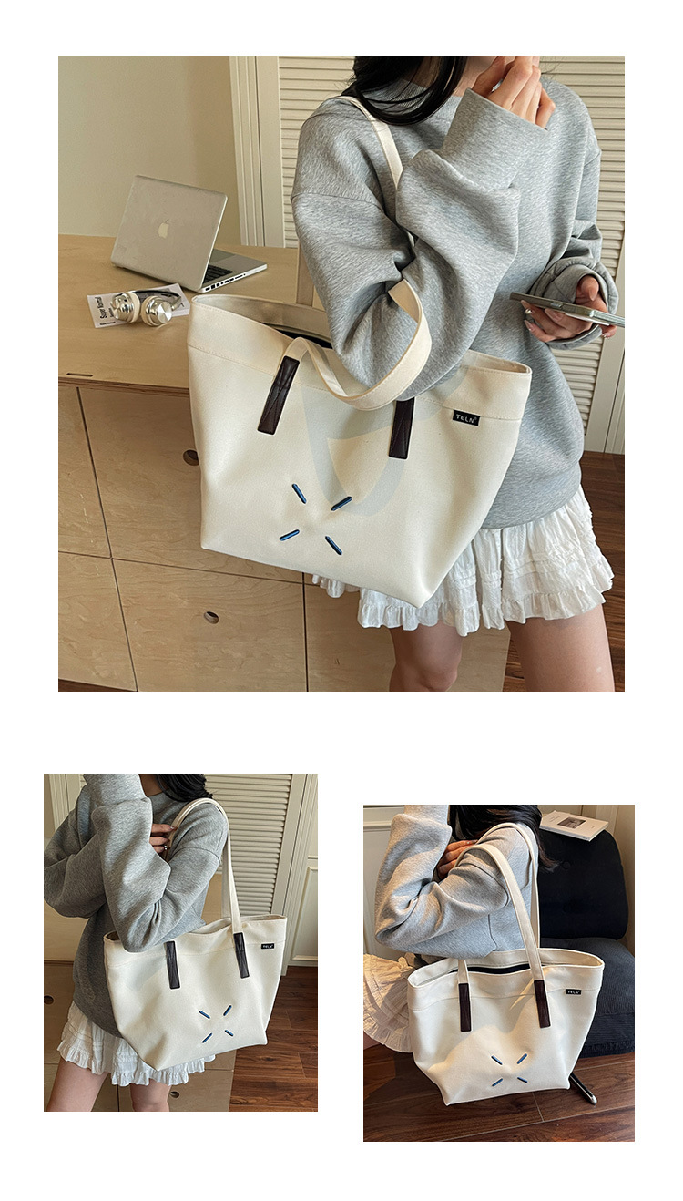 キャンバストート シンプル刺繍デザイン肩掛けトート