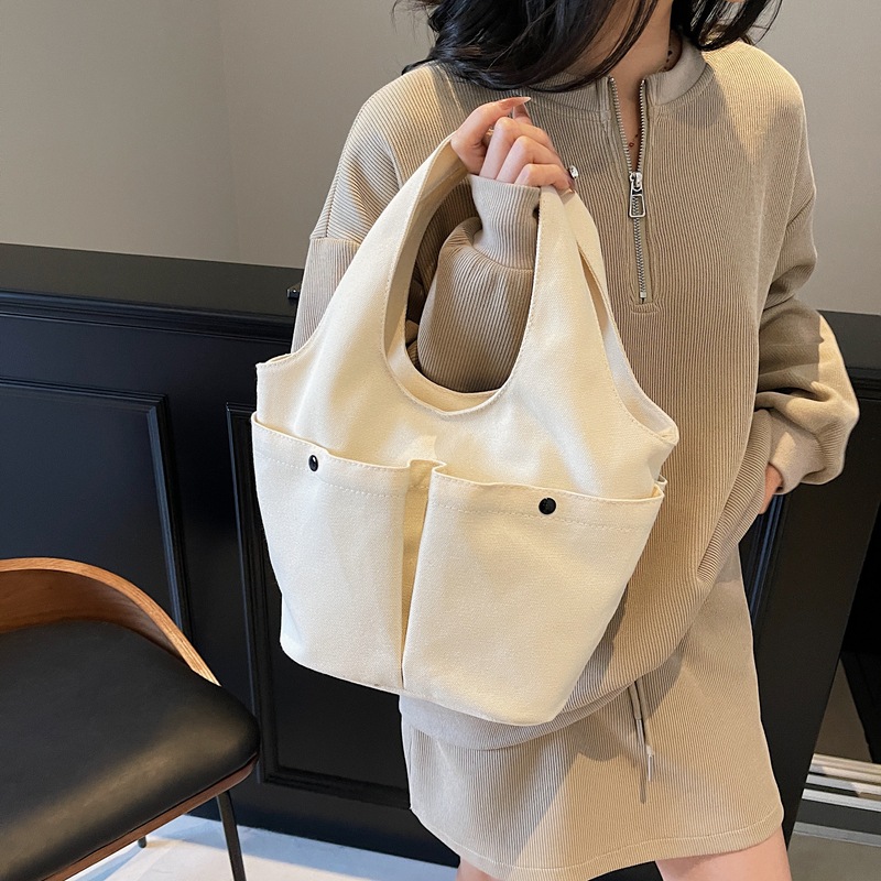キャンバストート ポケット付きミニハンドバッグ