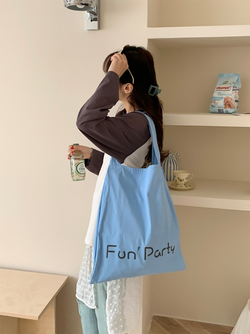 キャンバストート ショルダー エコバッグ 文字ロゴ サブバッグ