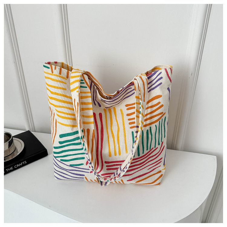 カラフル縞模様キャンバストート大容量肩掛け