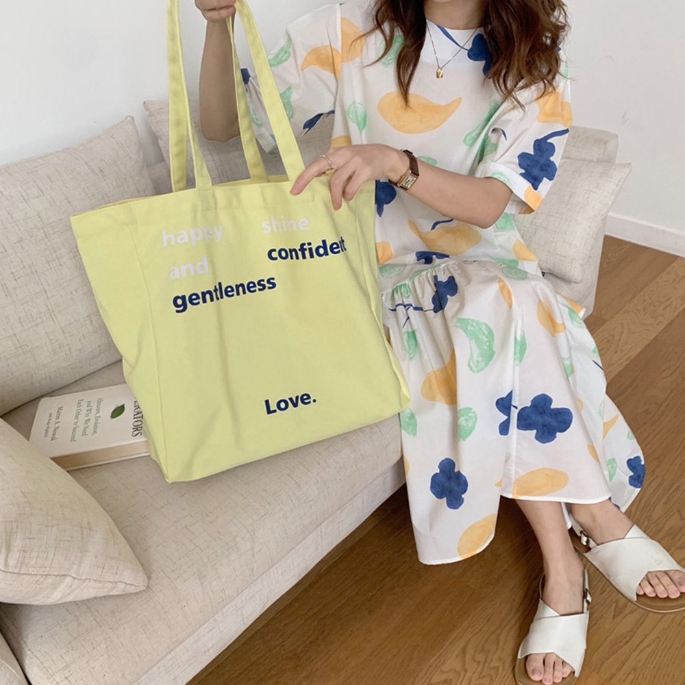 春色文字プリントキャンバストート大容量バッグ