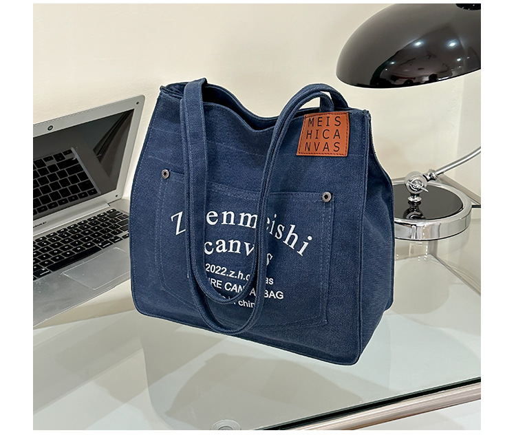 キャンバストートバッグ ショルダー紐付き ファスナー付き カジュアル