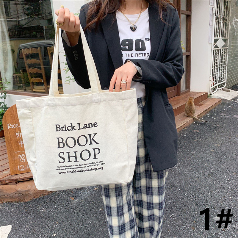 大容量キャンバストート文字プリントお買い物バッグ