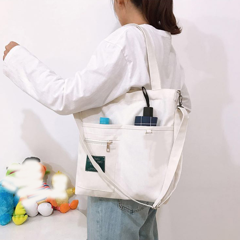 多機能ポケット付きキャンバストート 軽量二通り