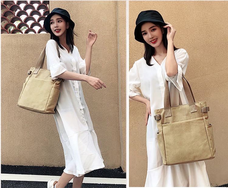 大容量キャンバストートバッグ多機能ポケット付き