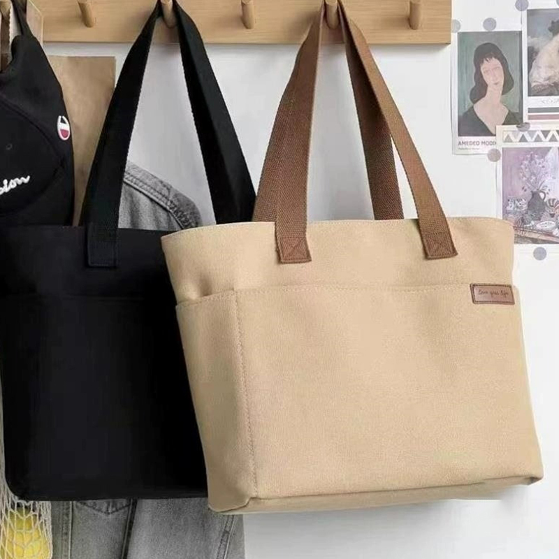 トートバックメンズ シンプル多機能ポケット付き帆布トート