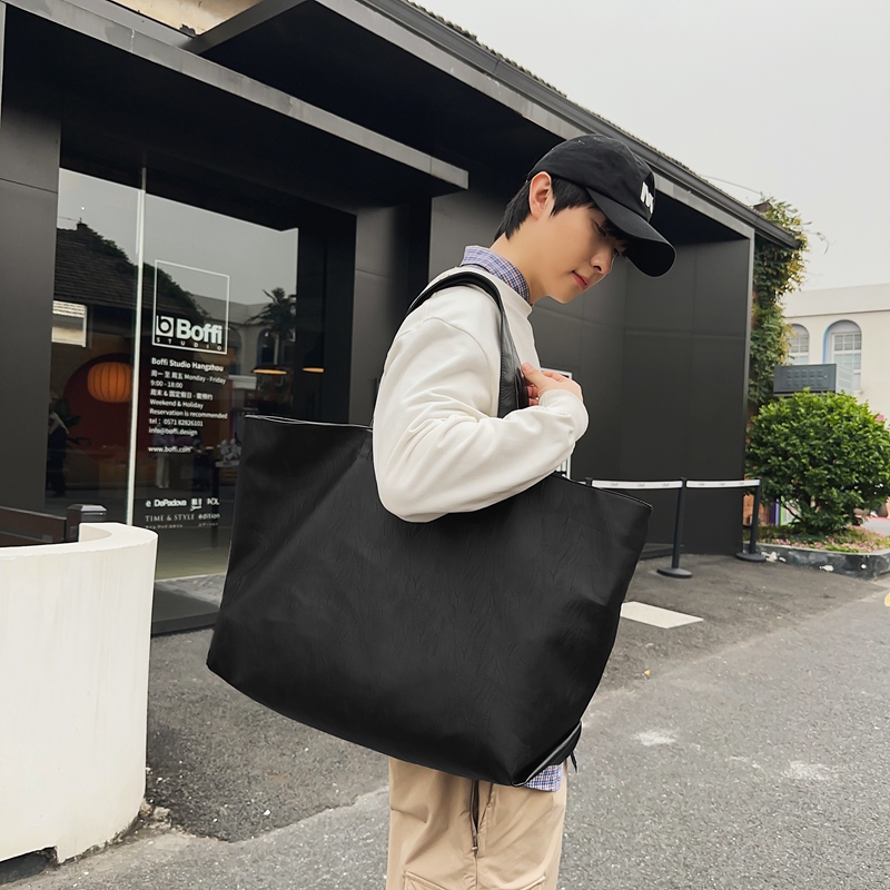 トートバックメンズ 大容量シンプルレザー調トートバッグ