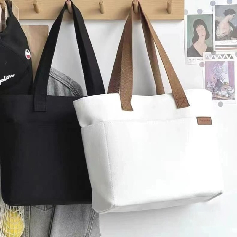 トートバックメンズ シンプル多機能ポケット付き帆布トート