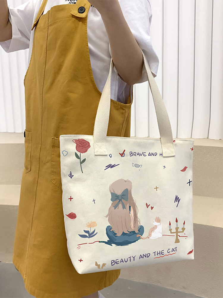 トートバッグ　レディース 可愛いイラスト柄キャンバストートバッグ